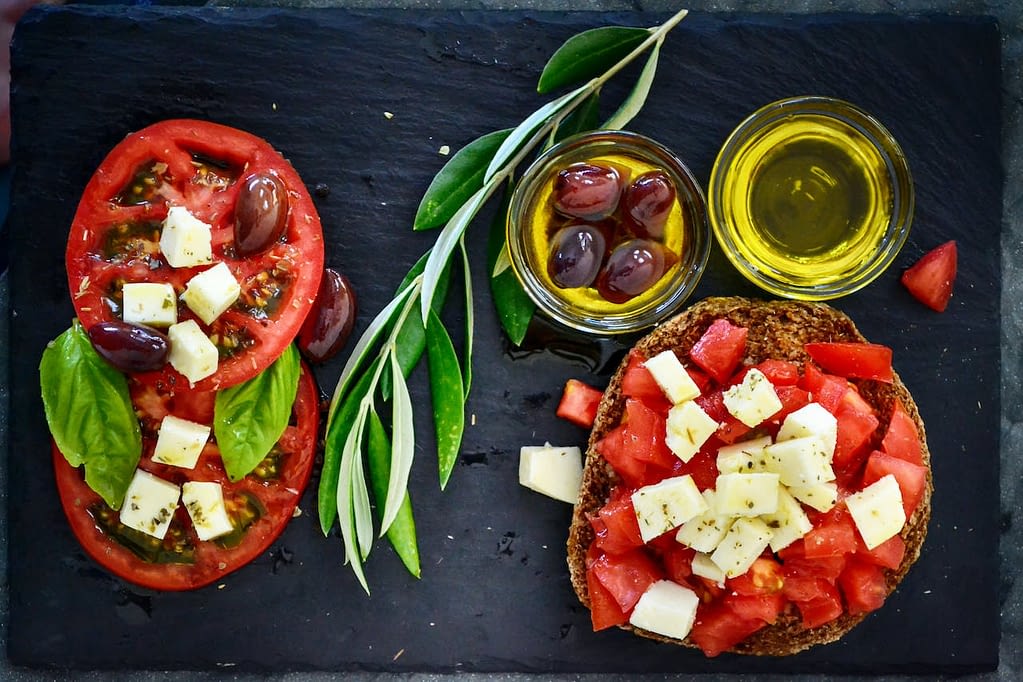 Mediterranean diet tomoto, feta and olive salad