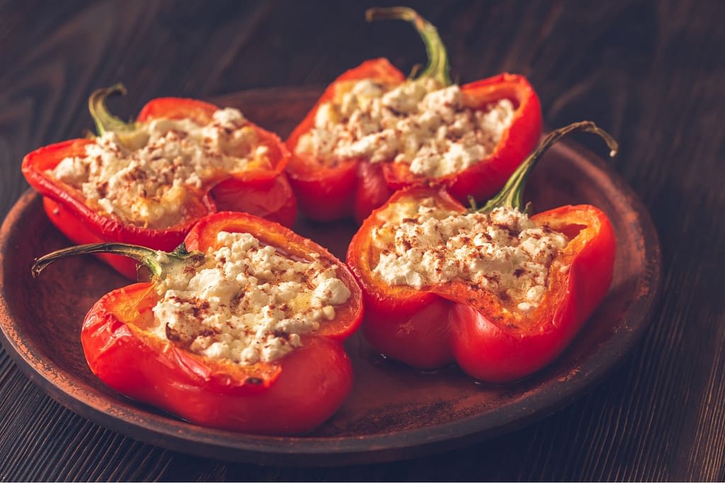 Mushroom and feta stuffed peppers